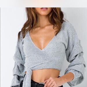 Princess Polly gray wrap crop sweater